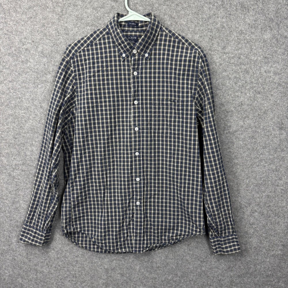 J.Crew Mens Flex Washed Plaid Button Down Shirt Classic Fit Blue Green Size M